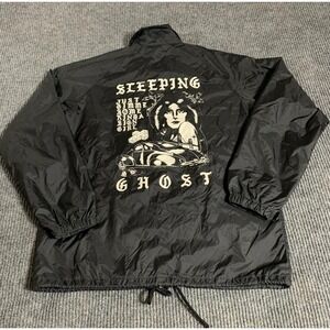 Beimar‎ Jacket Mens Medium Black Snap Lined Rose Back Hit Sleeping Ghost Tattoo